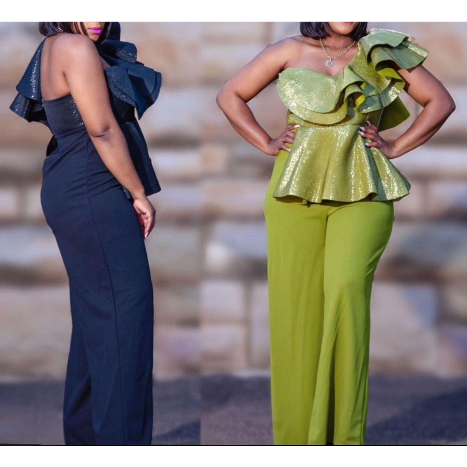 One off-shoulder Classy Vintage Jumpsuit.