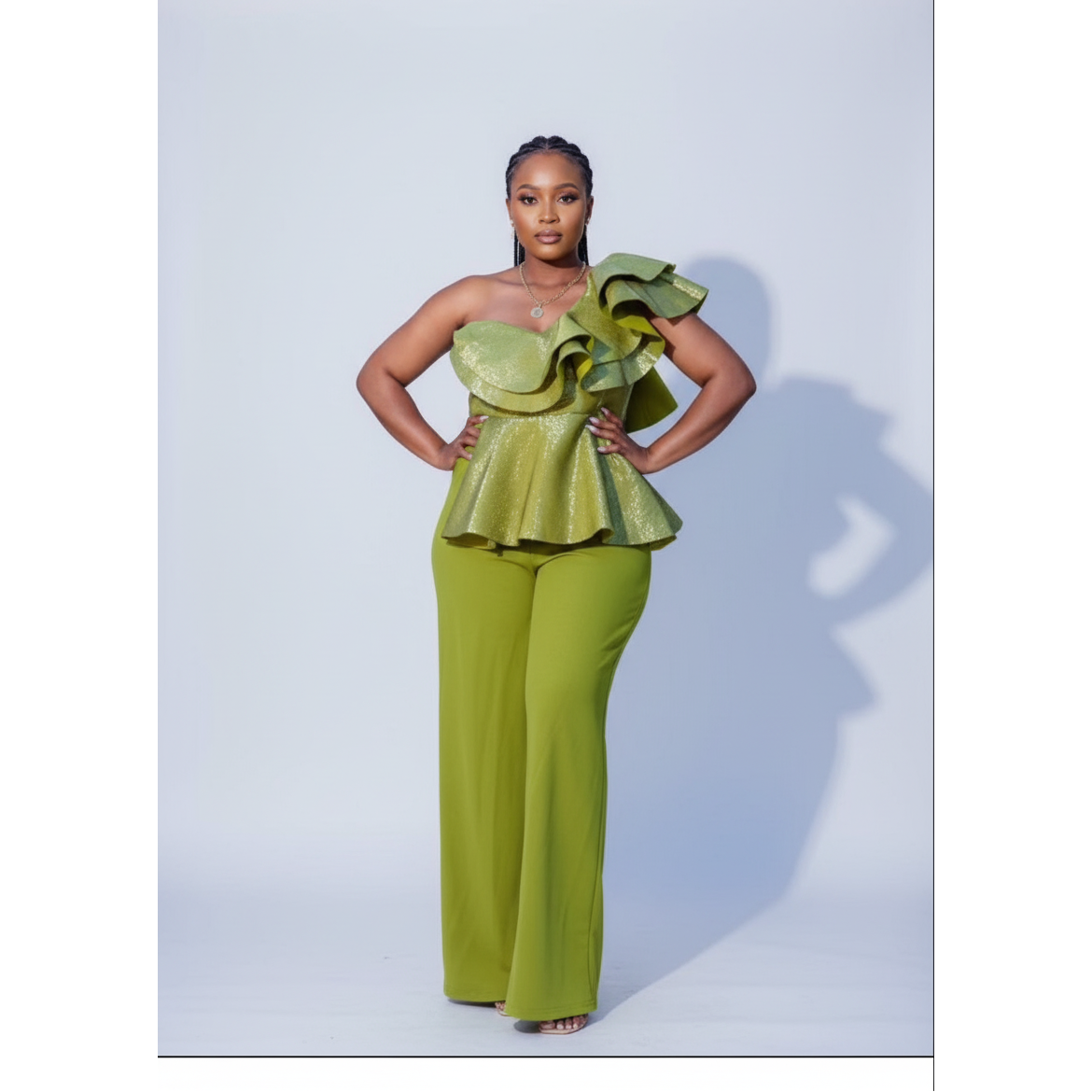 One off-shoulder Classy Vintage Jumpsuit.