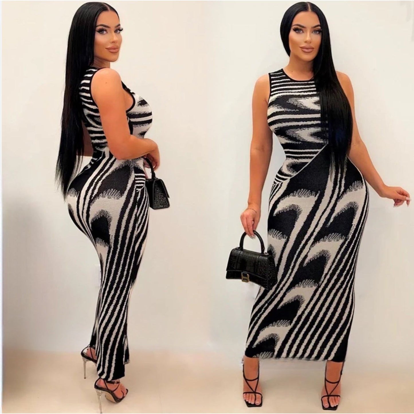Sleeveless Zebra Print Bodycon Dress.