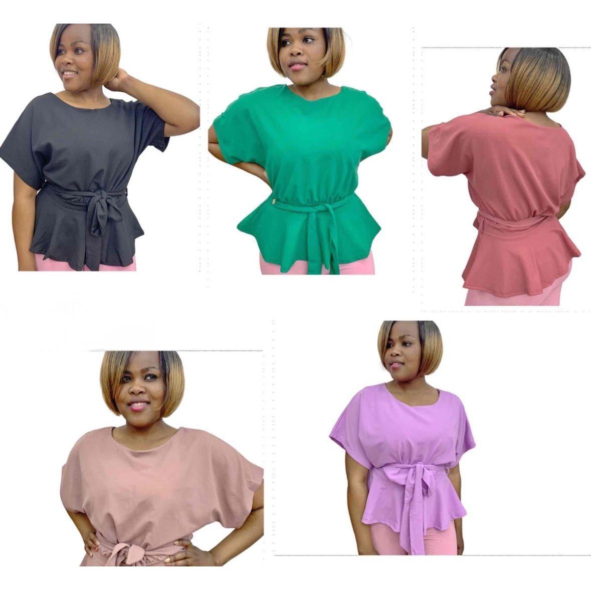 Butterfly Short Sleeve Belted Blouse.