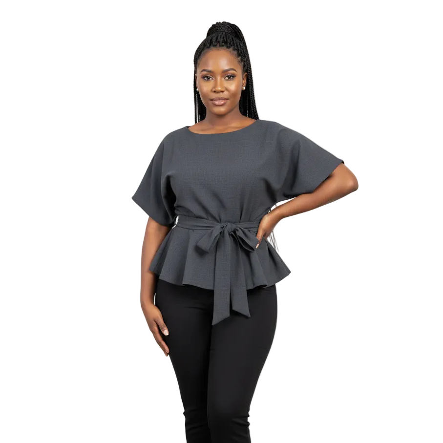 Butterfly Short Sleeve Belted Blouse.