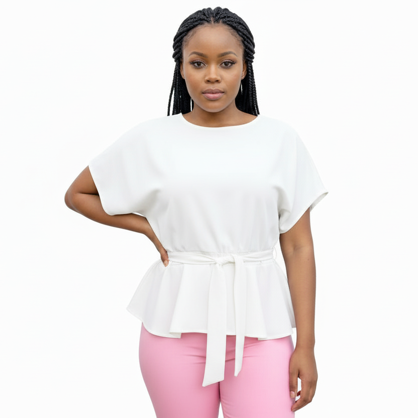 Butterfly Short Sleeve Belted Blouse.