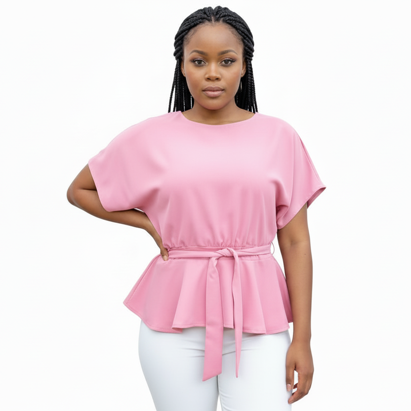 Butterfly Short Sleeve Belted Blouse.