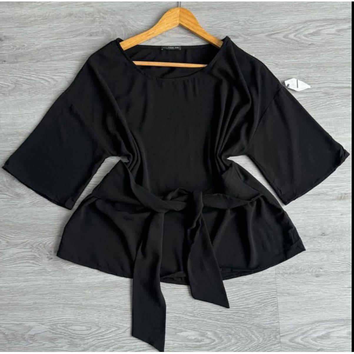 Butterfly Short Sleeve Belted Blouse.