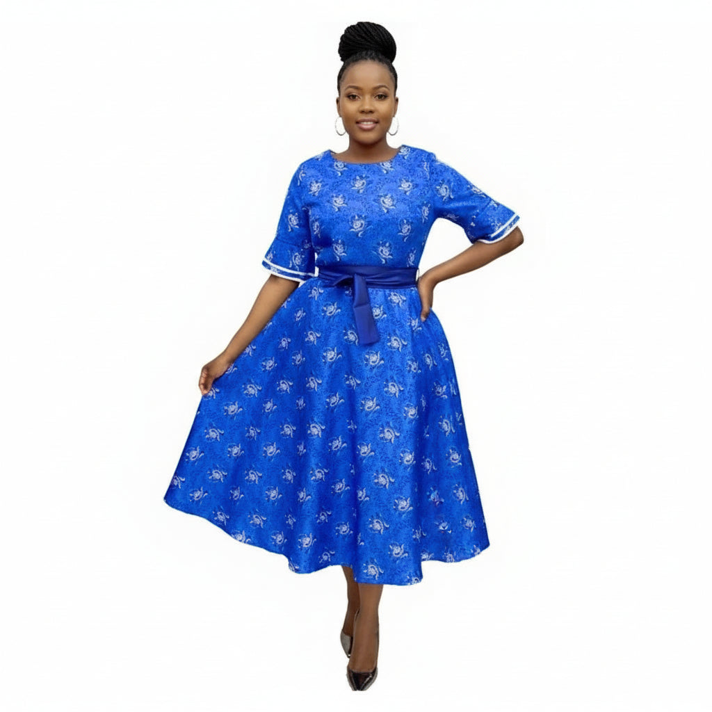 Elegant Flared Shwe-shwe Midi Dress.