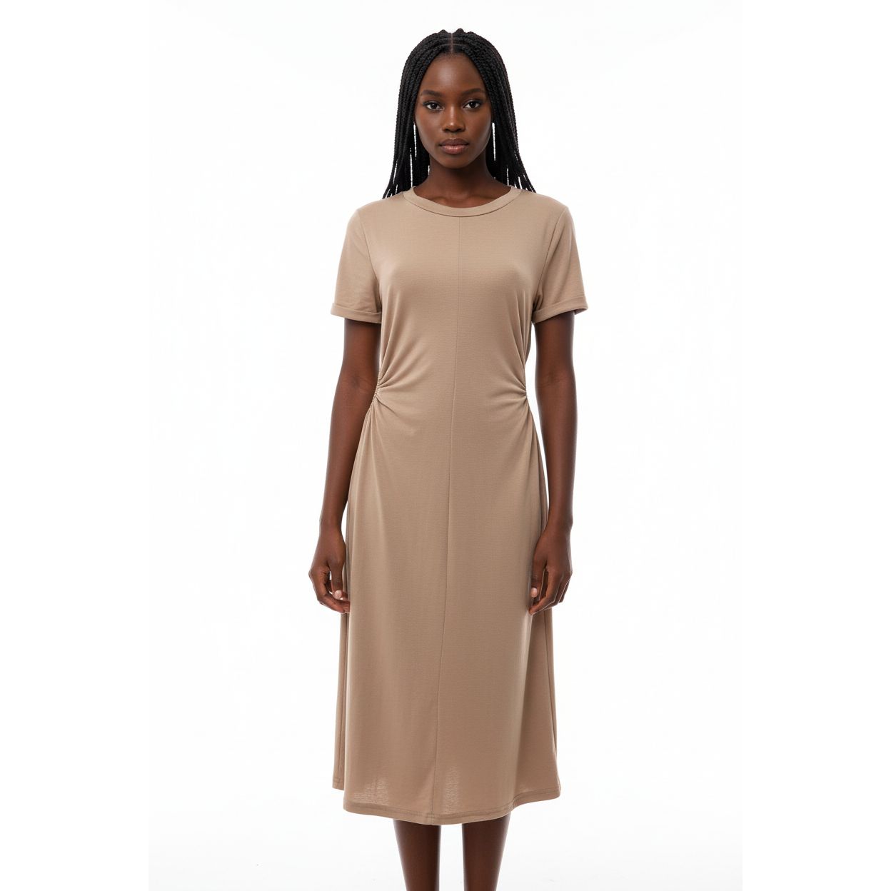 Summer Short Sleeve Single-breasted Knit Dress.