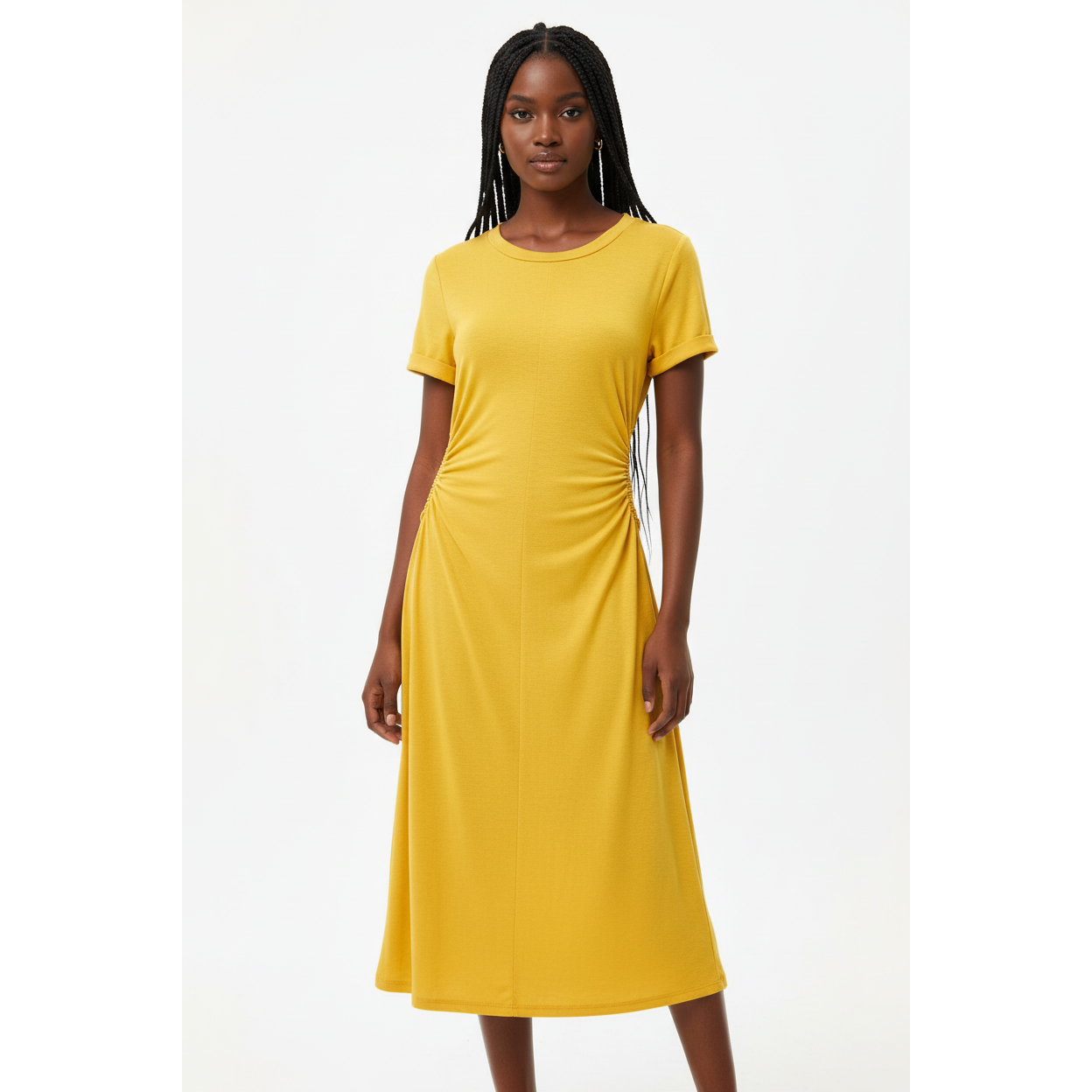 Summer Short Sleeve Single-breasted Knit Dress.