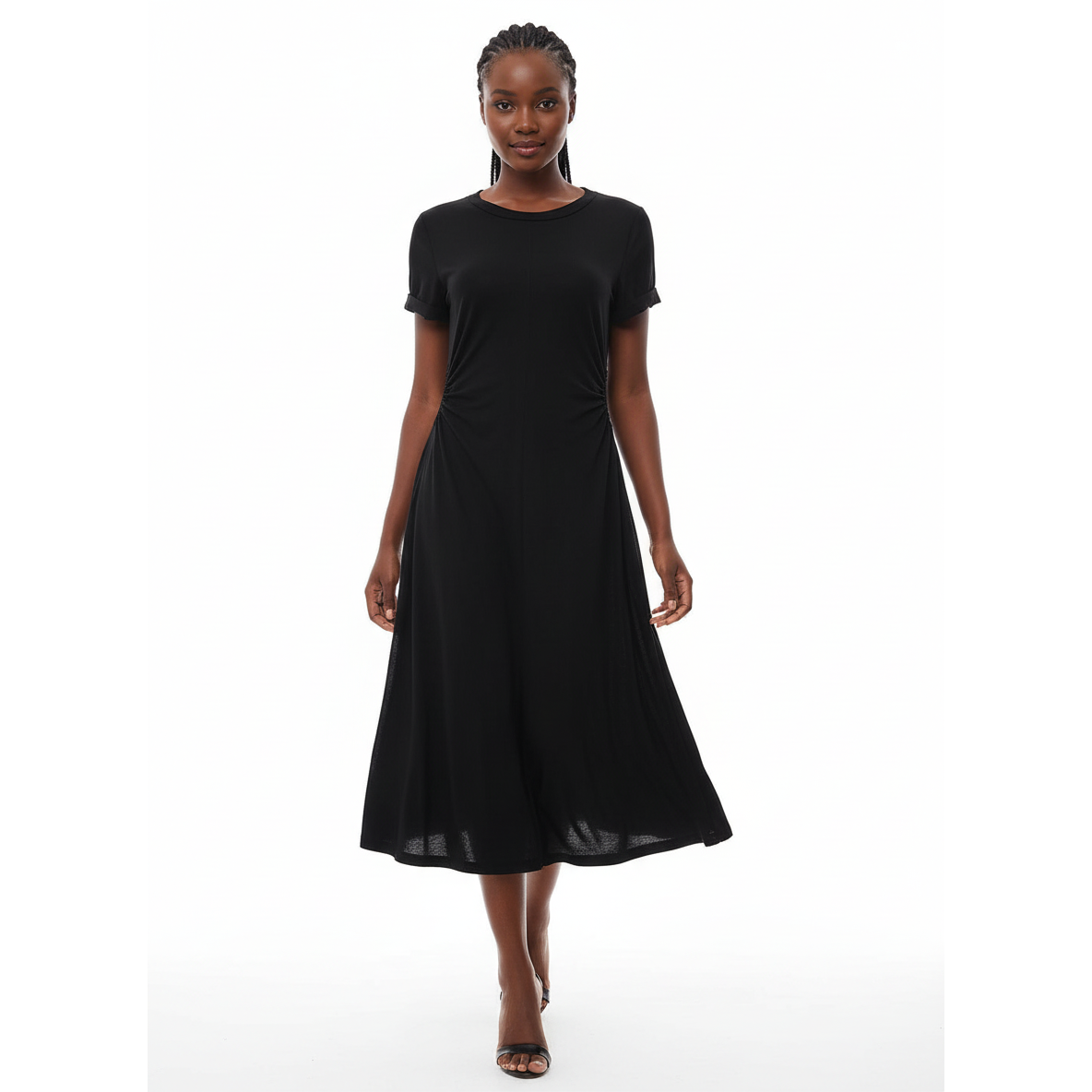 Summer Short Sleeve Single-breasted Knit Dress.