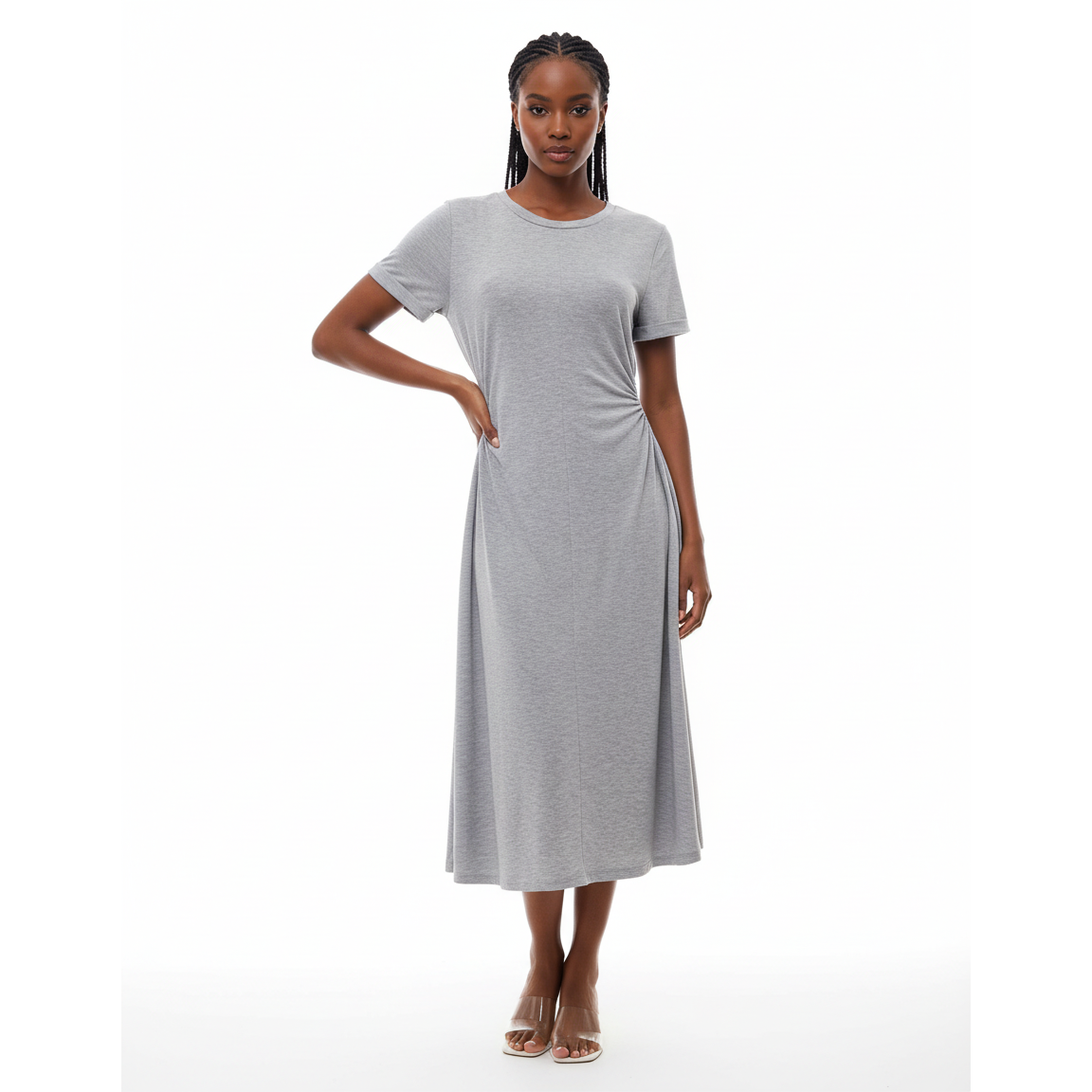 Summer Short Sleeve Single-breasted Knit Dress.