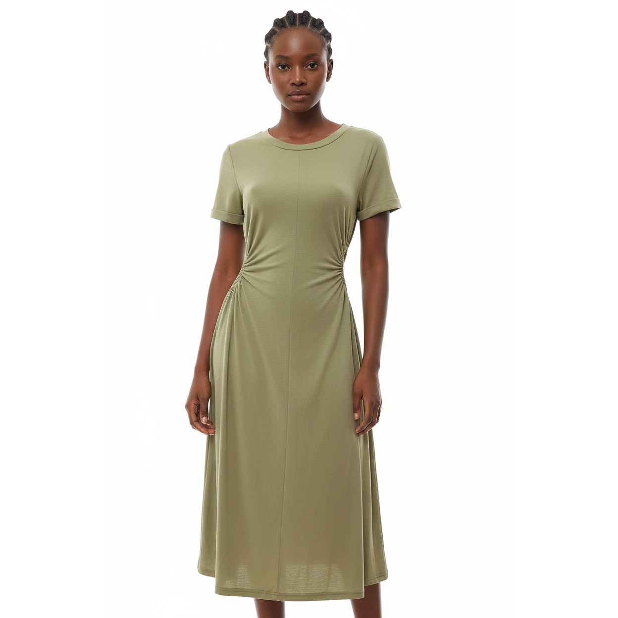 Summer Short Sleeve Single-breasted Knit Dress.