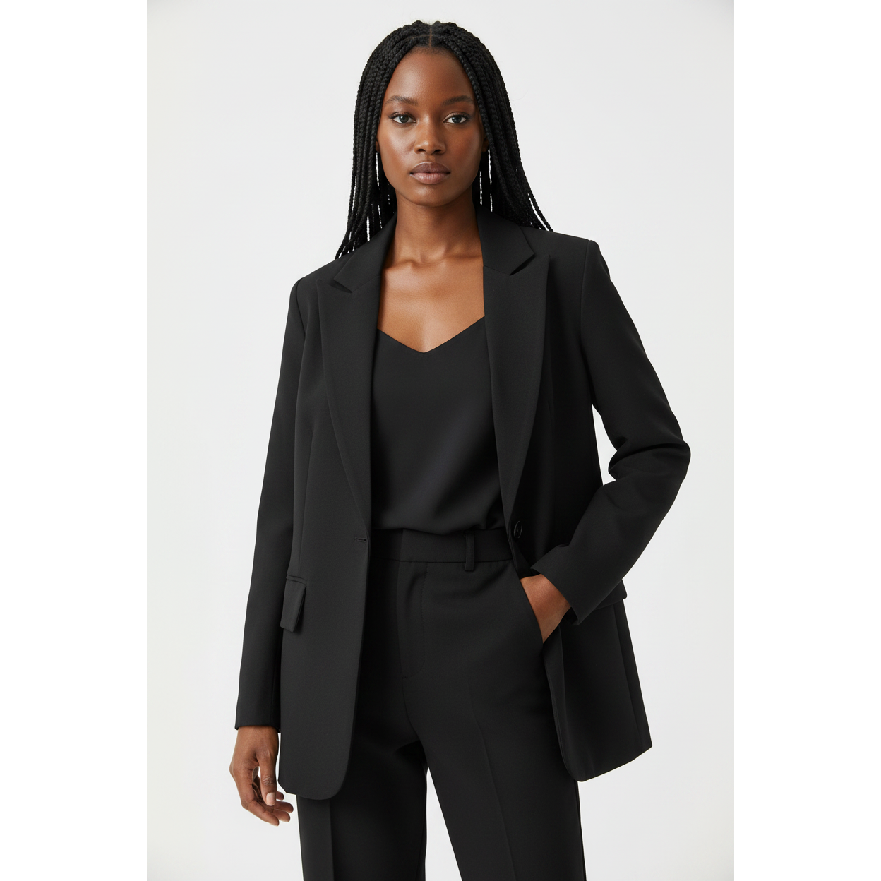Formal Solid Button Front Lapel Neck Blazer.