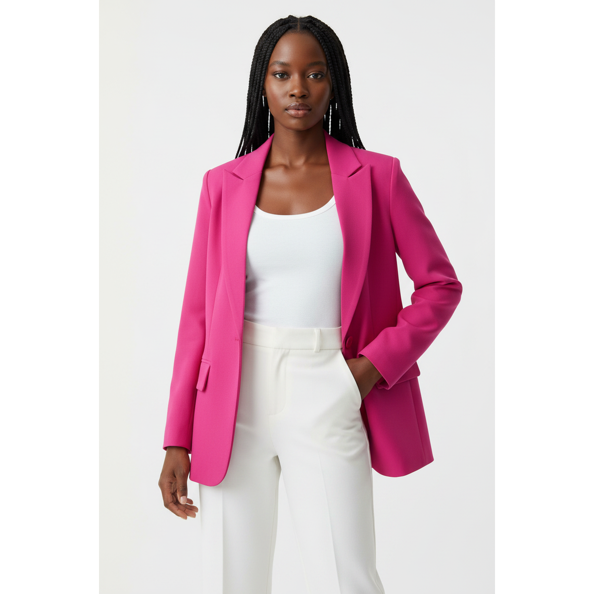 Formal Solid Button Front Lapel Neck Blazer.