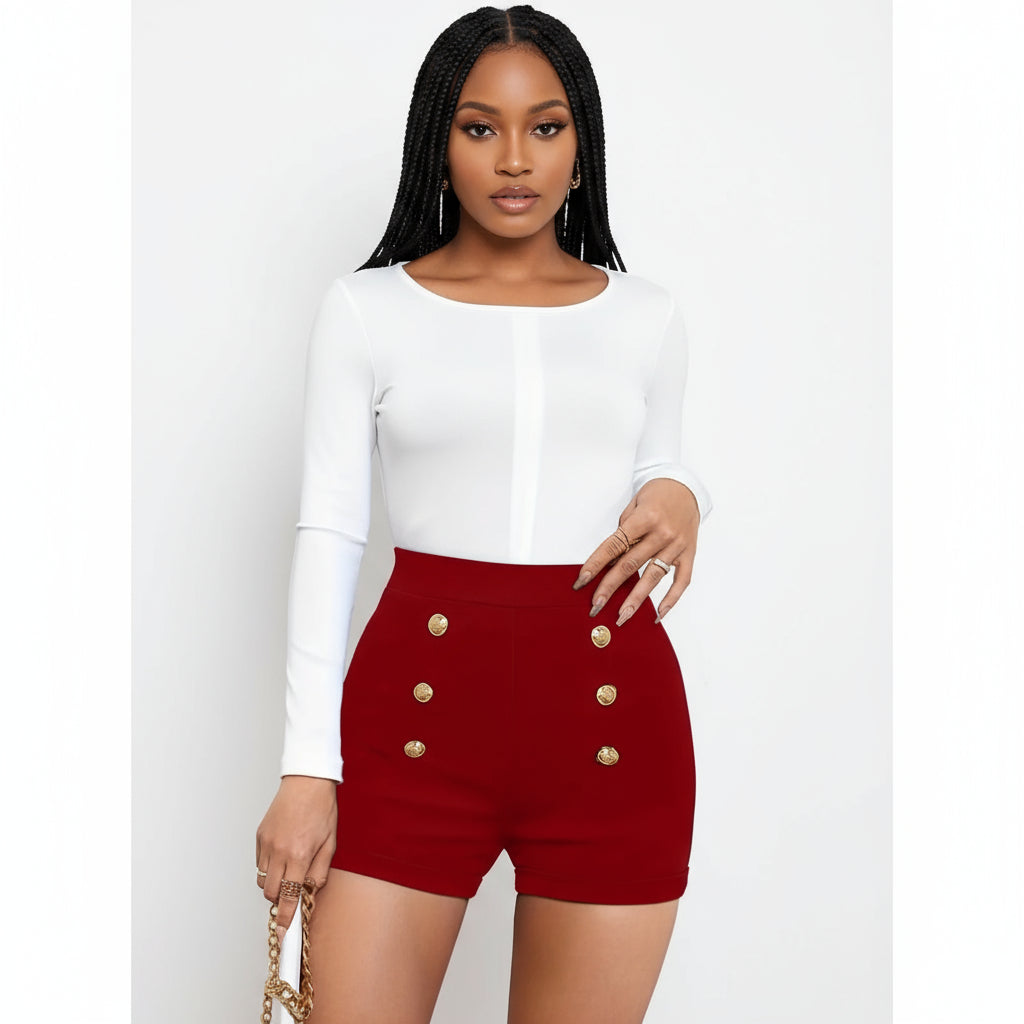 Casual Slim Fit Shorts With Double-Breasted Design.