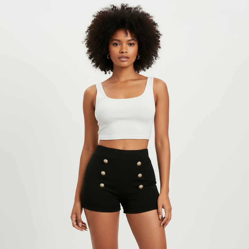 Casual Slim Fit Shorts With Double-Breasted Design.