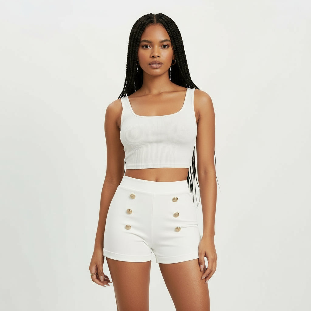 Casual Slim Fit Shorts With Double-Breasted Design.