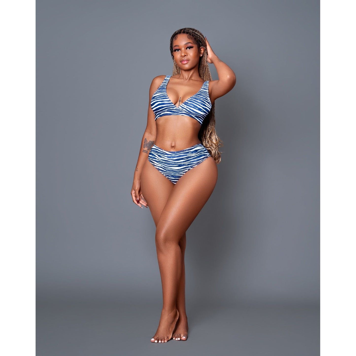 Zebra Printed High Waist Bikini Swimsuit Set.