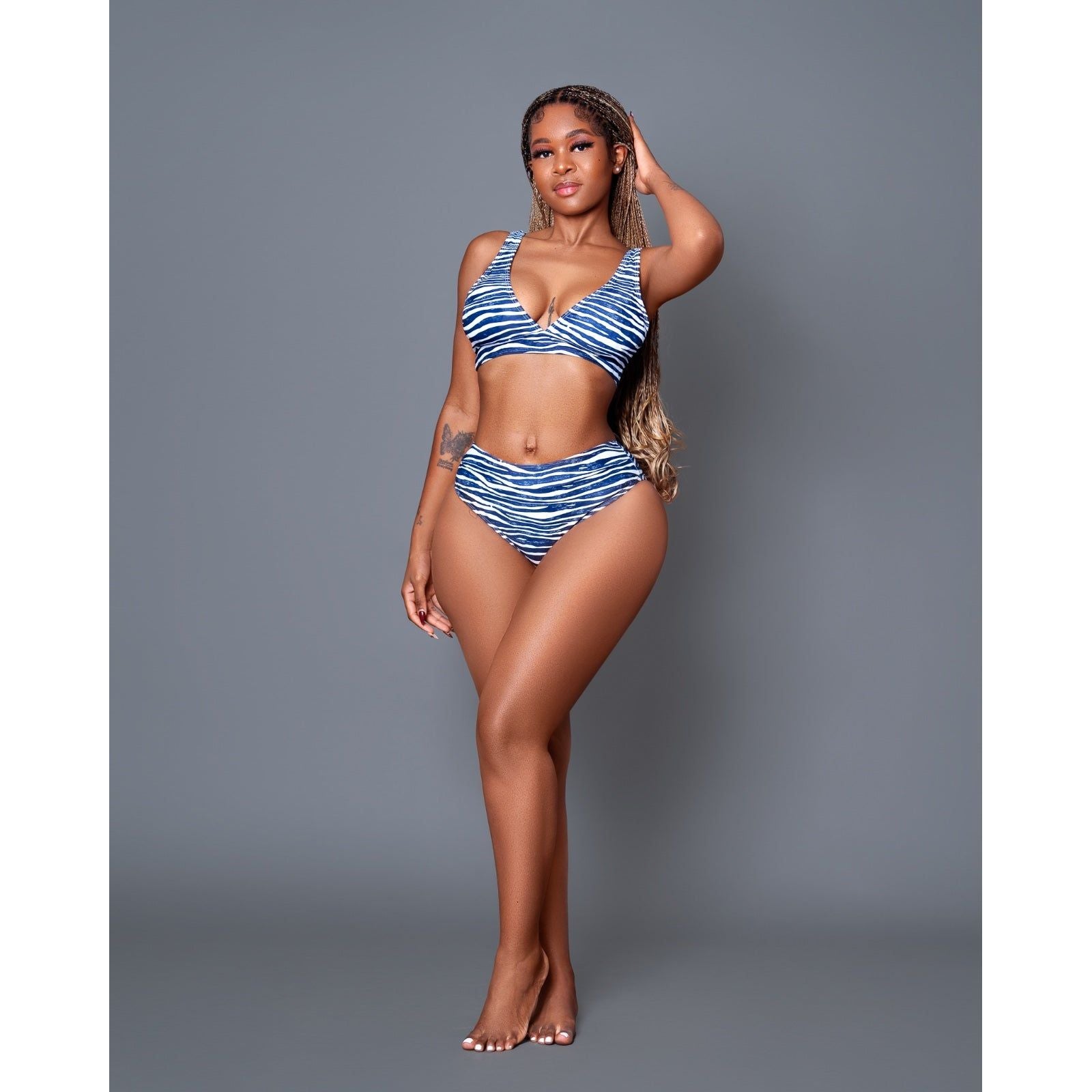 Zebra Printed High Waist Bikini Swimsuit Set.