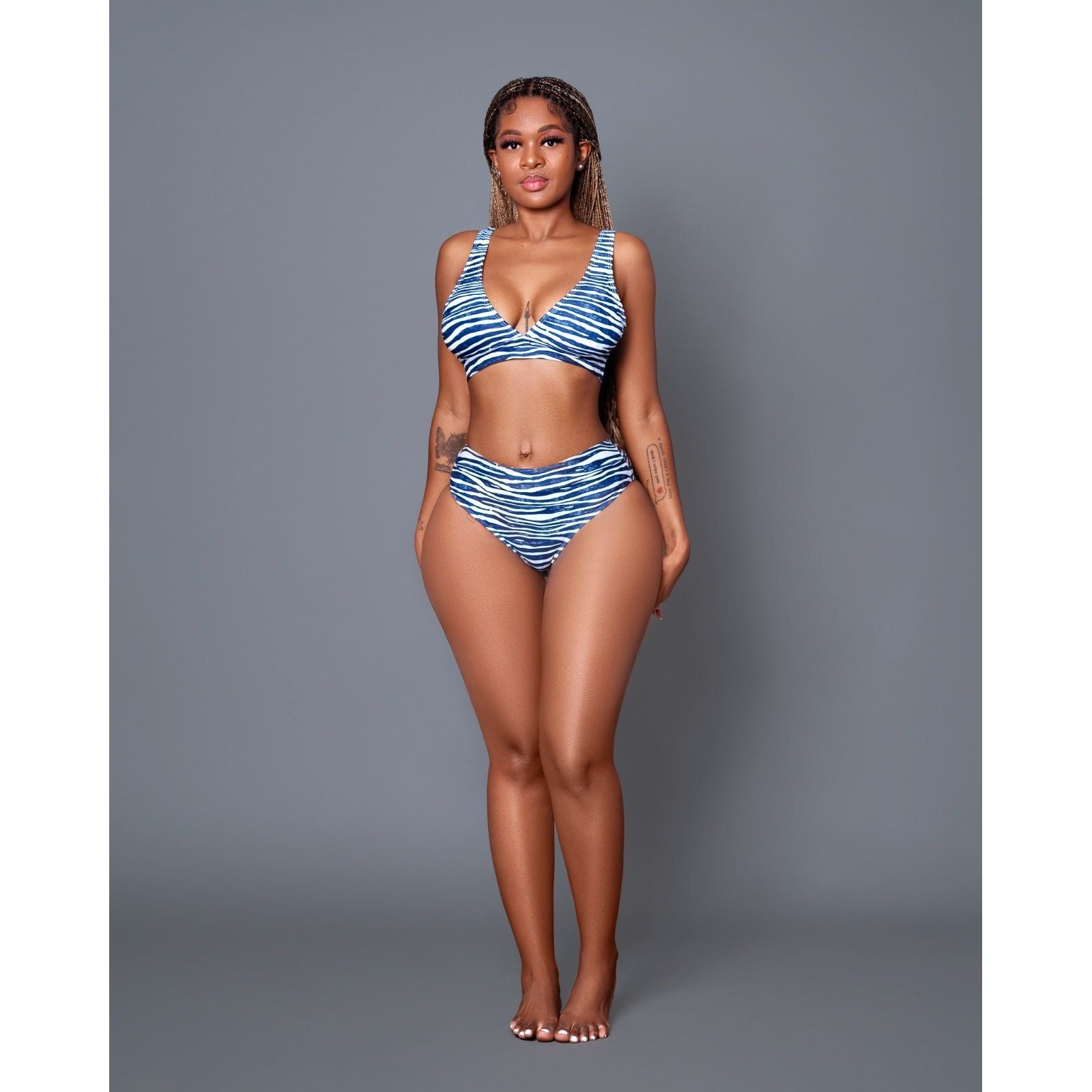Zebra Printed High Waist Bikini Swimsuit Set.
