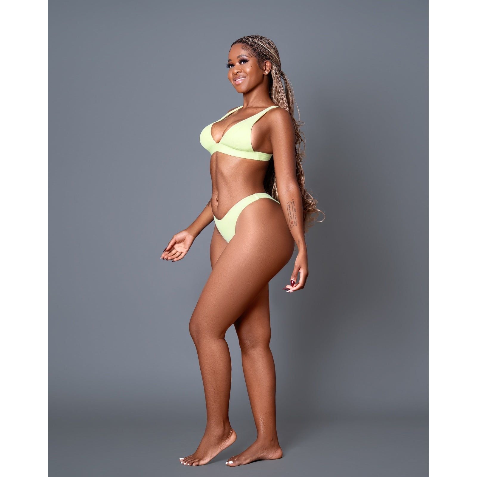 Solid Color Deep V Crop Top Bikini Swimsuit Set.