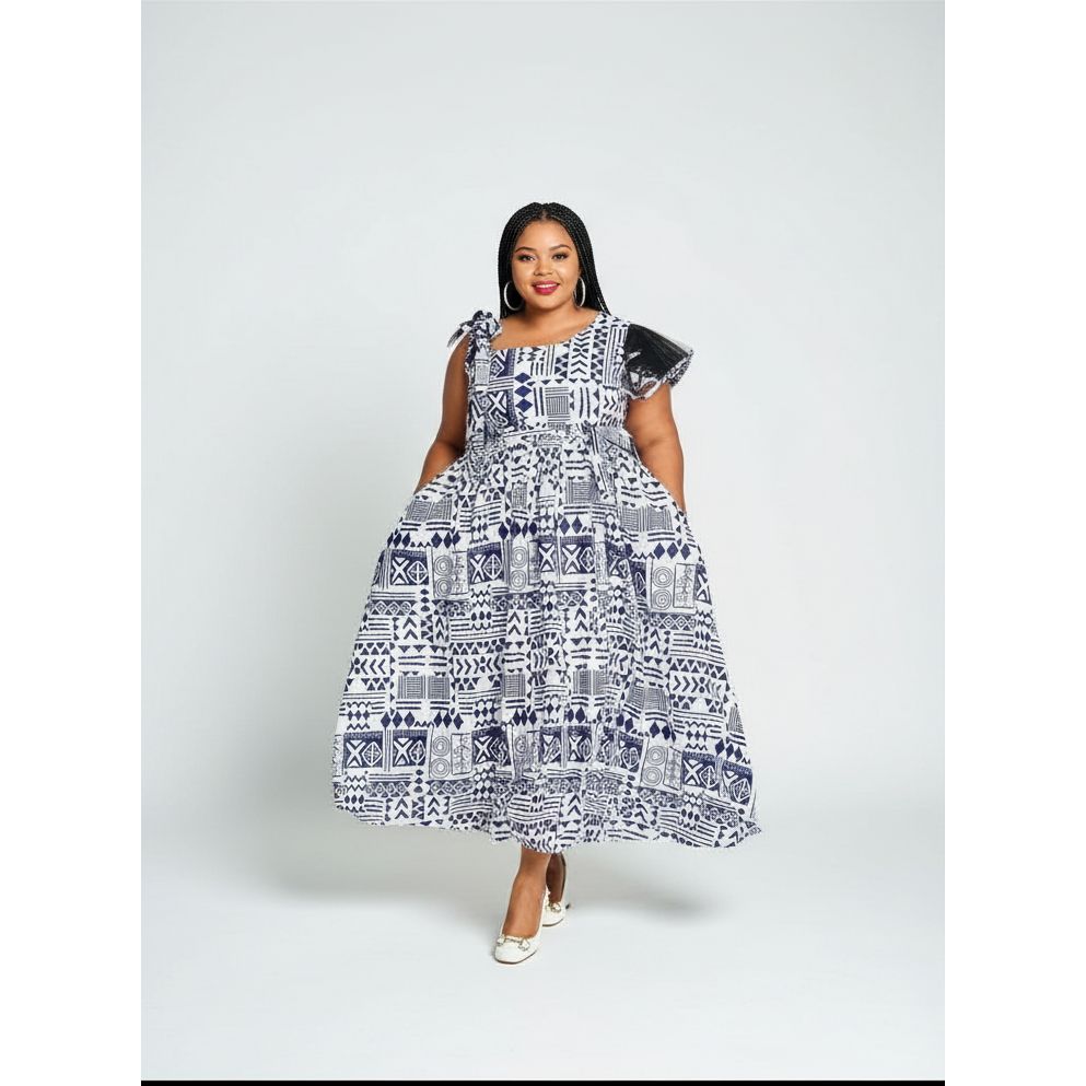 Elegant African Short Sleeve Dress.