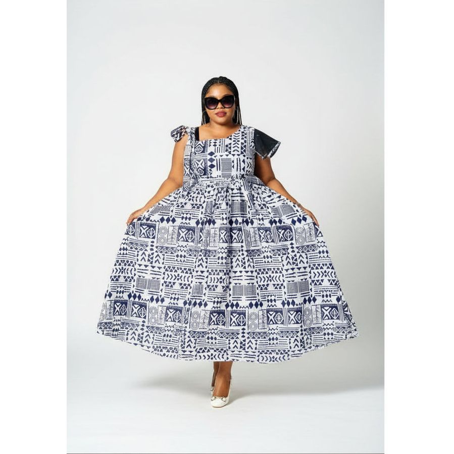 Elegant African Short Sleeve Dress.