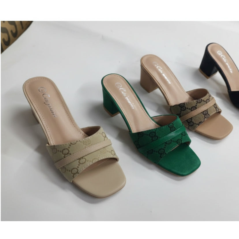 Genuine leather ladies low heel slippers.