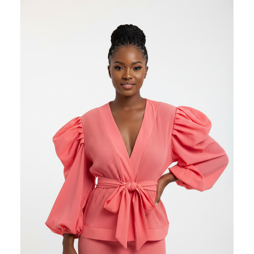 Tie Front Pleated Peplum Blouse.