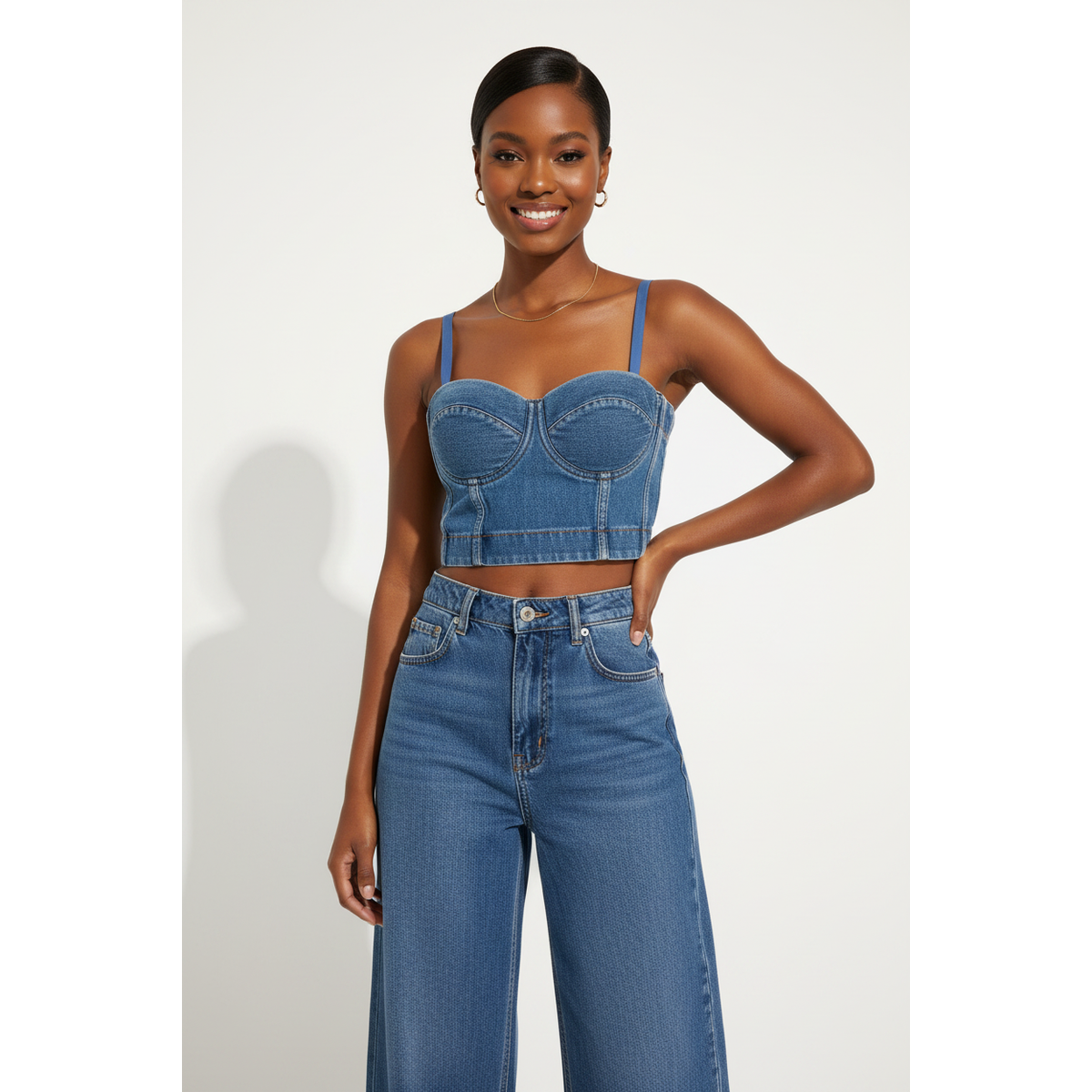 Detachable Denim Straps Retro Crop Top.