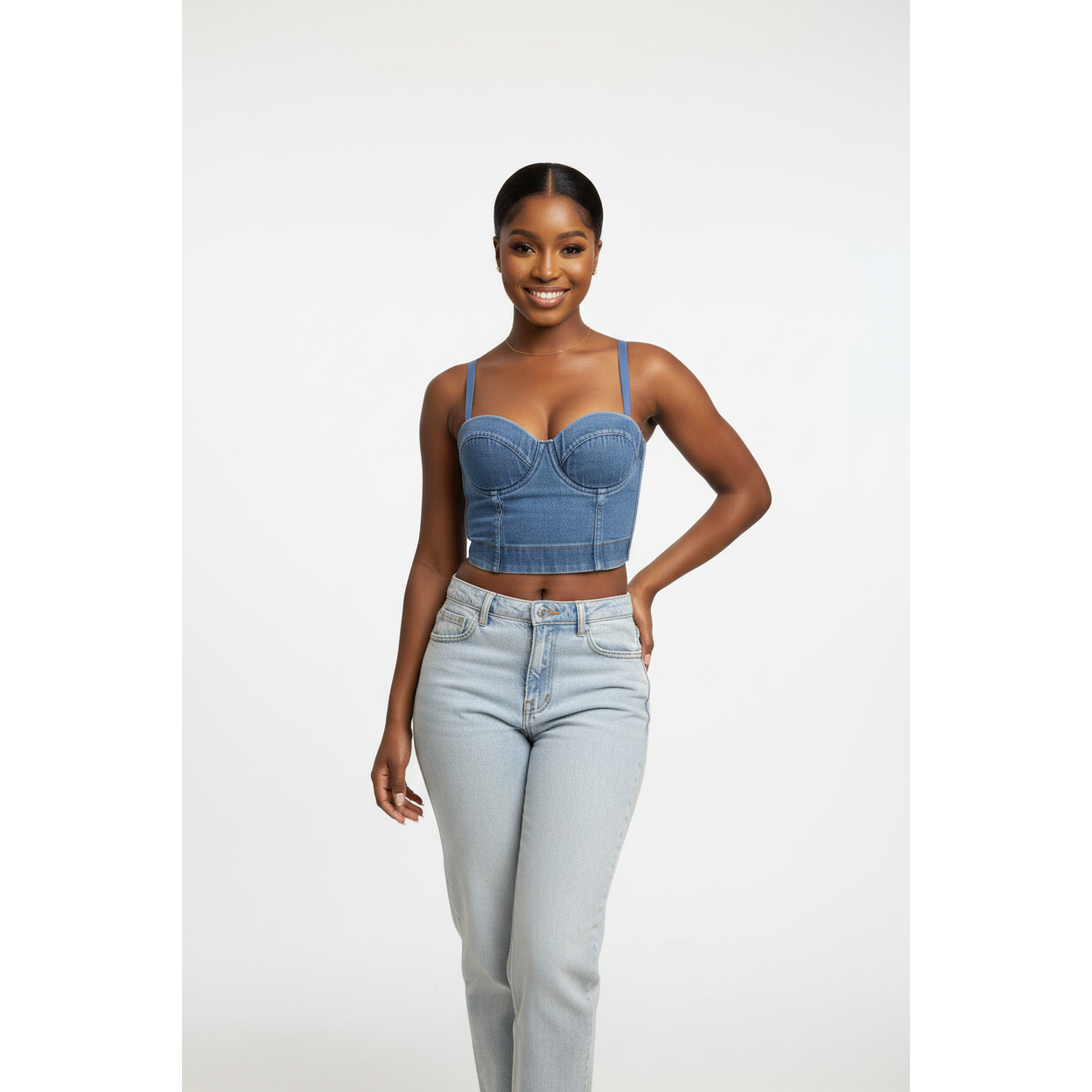 Detachable Denim Straps Retro Crop Top.