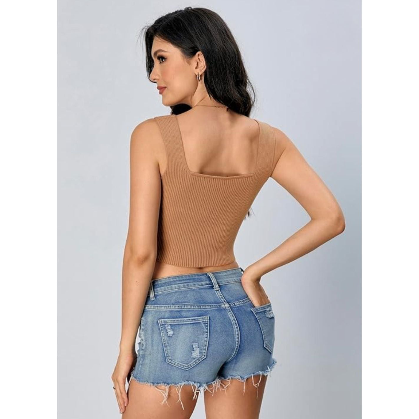 Solid Color Knitted Sleeveless Crop Top.