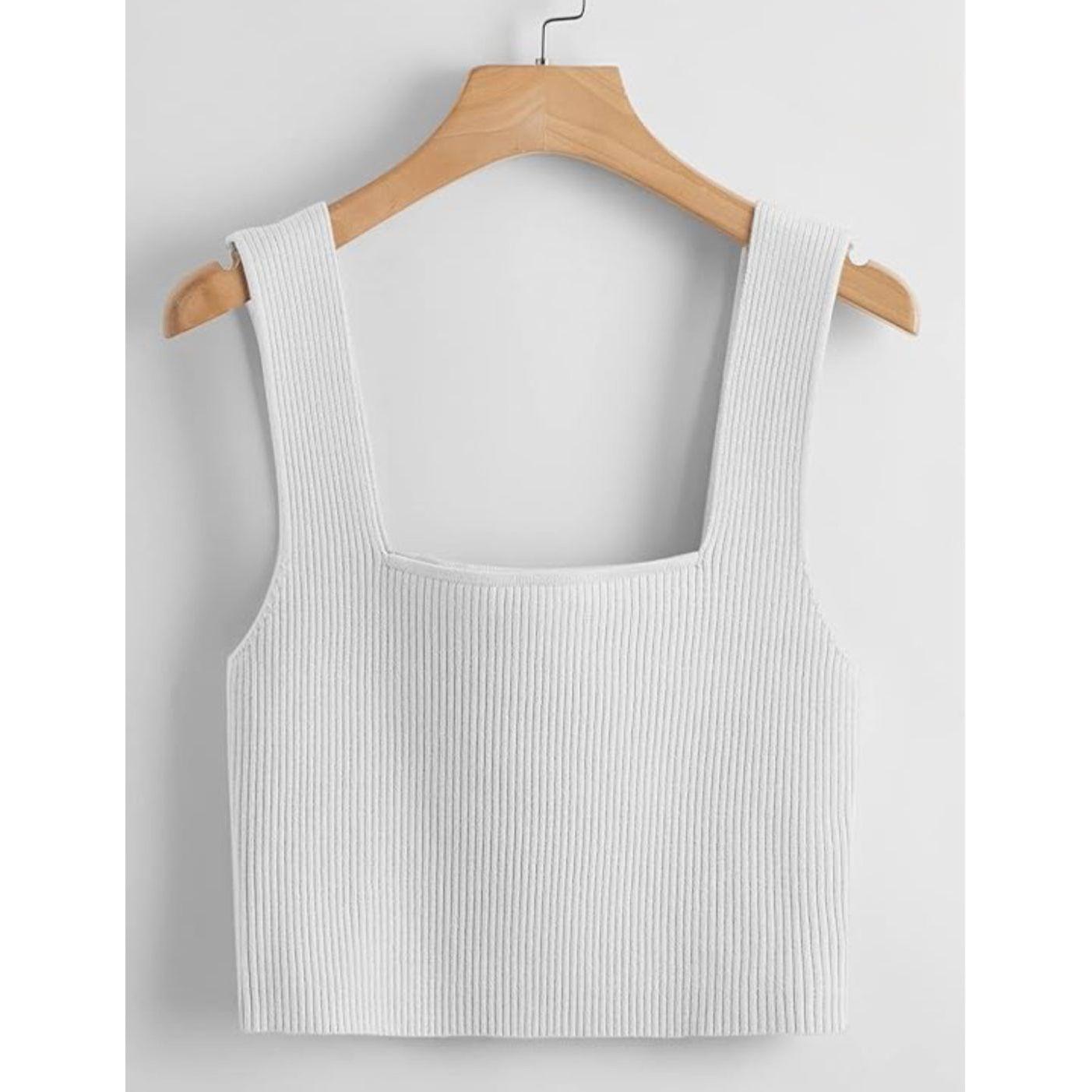 Solid Color Knitted Sleeveless Crop Top.