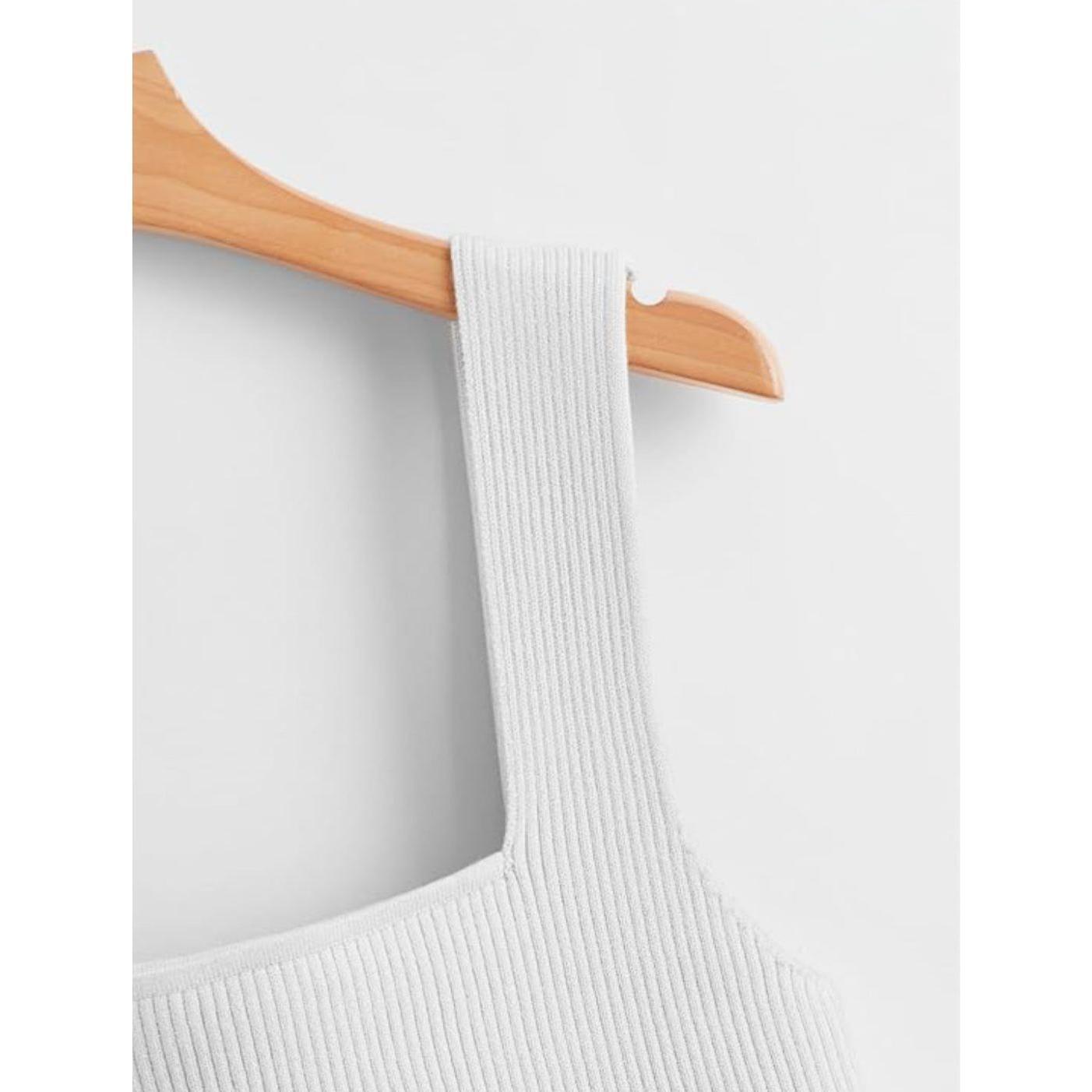 Solid Color Knitted Sleeveless Crop Top.