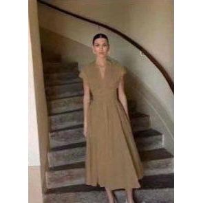 Pleated Waist Belt Flying Sleeve Office Street Dress.