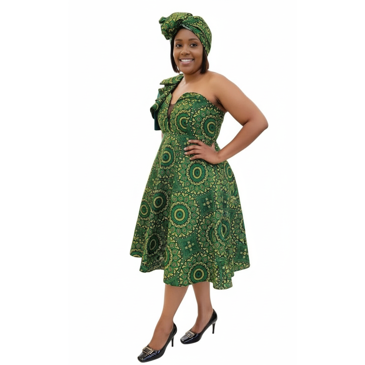 Ankara Flare Ruffle One Shoulder Traditional Dress.