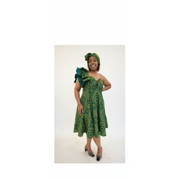 Attire Dresses One Arm African Print Dresses Ankara Flare Ruffle
