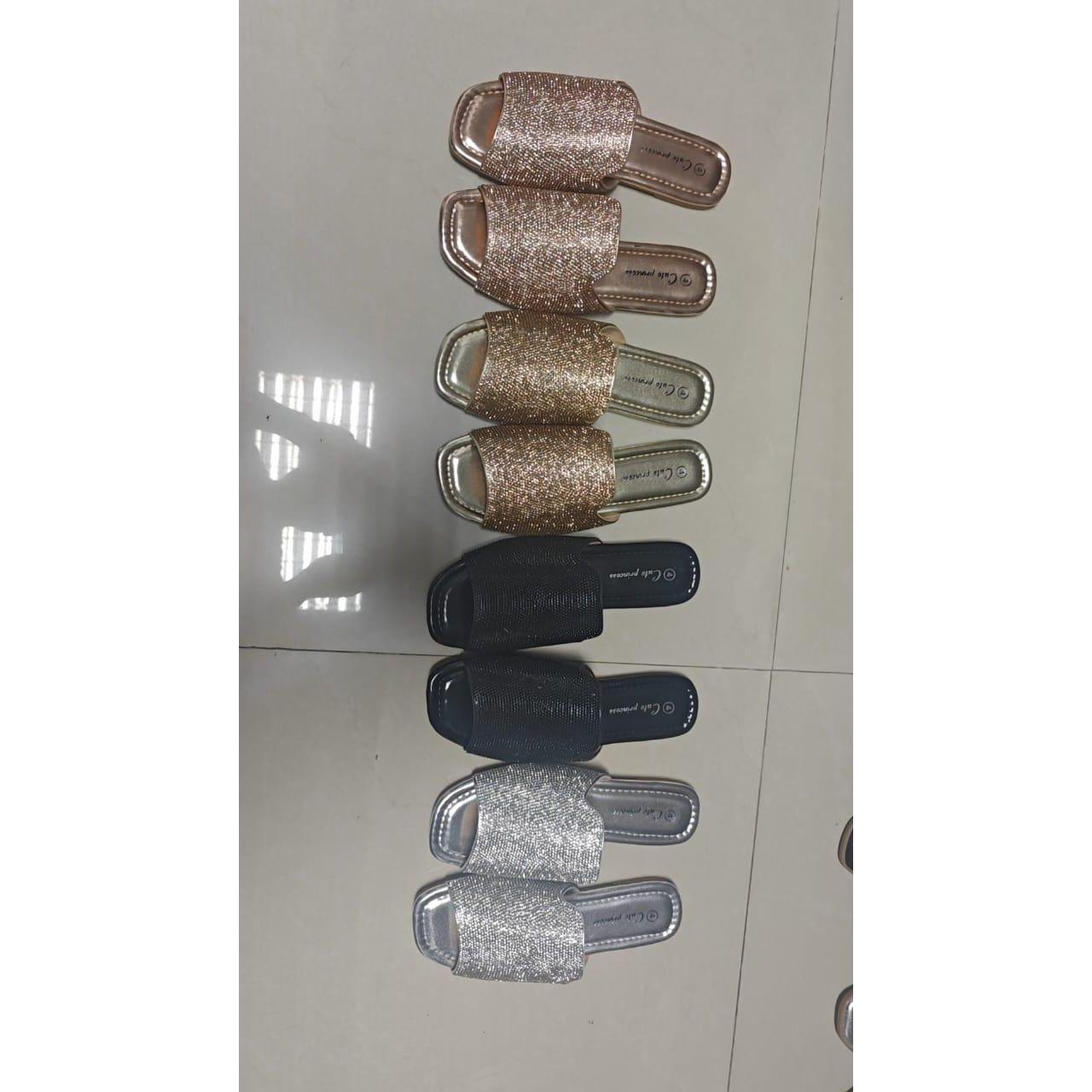 Rhinestone Embellished Peep Toe Flat Shoes.