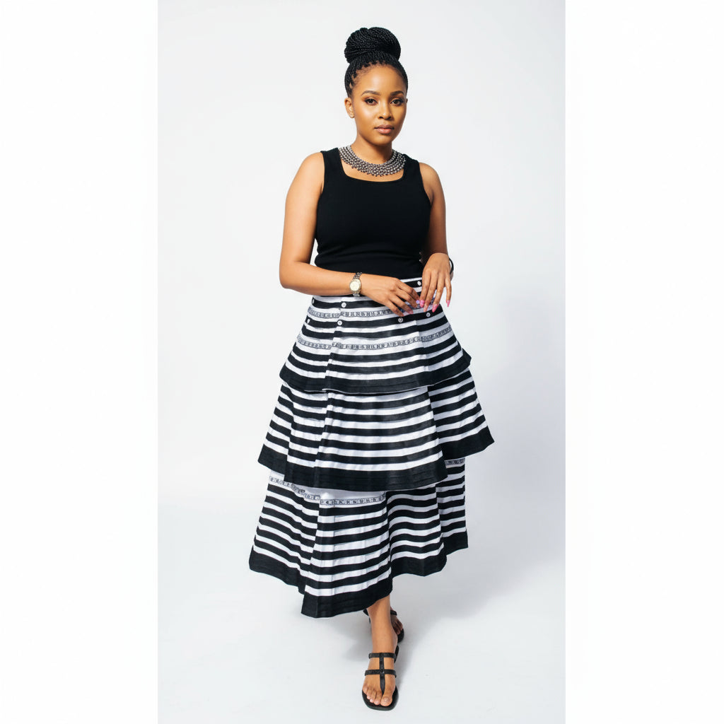 African Black & White stripes Ankara Dress.
