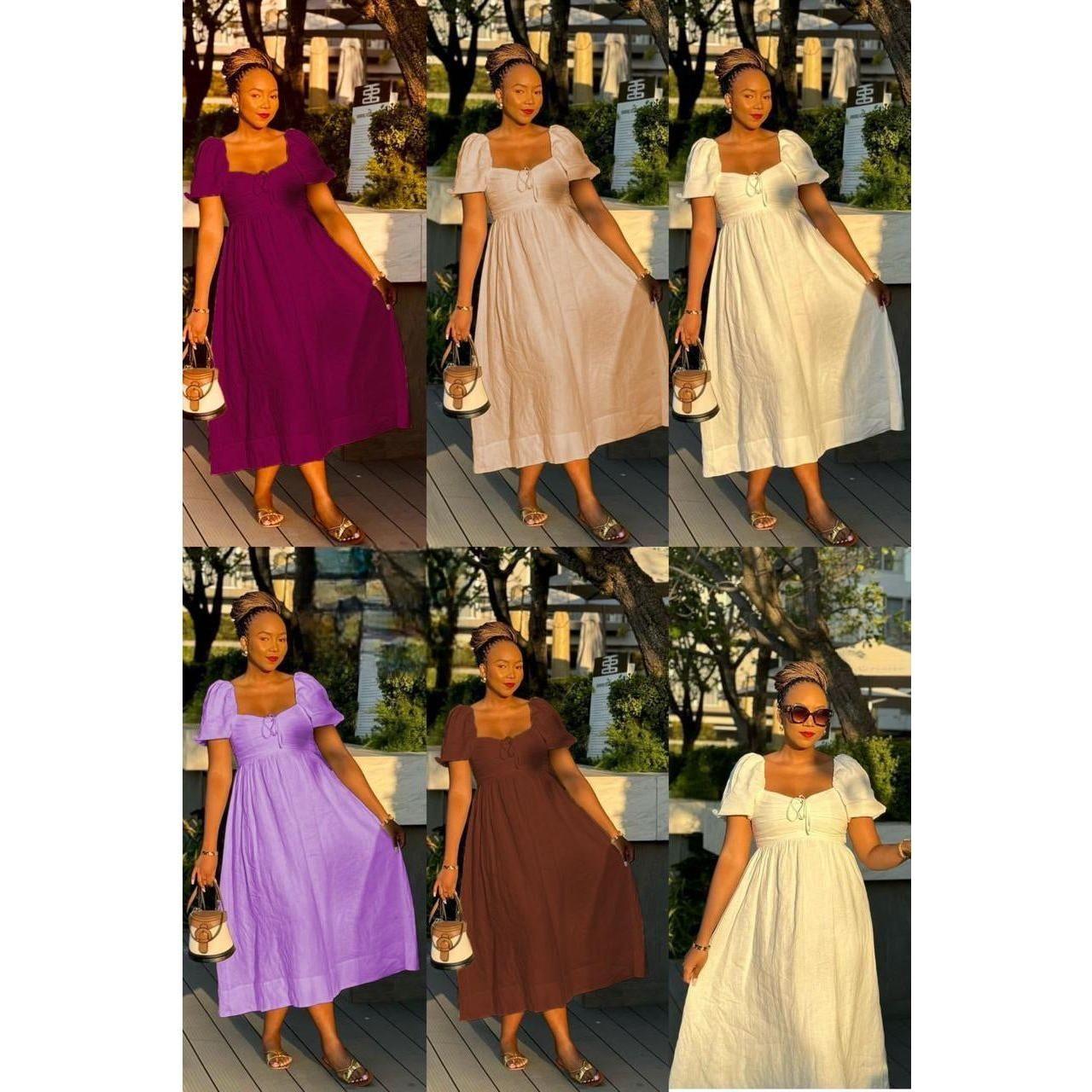 Square Neck Short Sleeve Casual Dress.