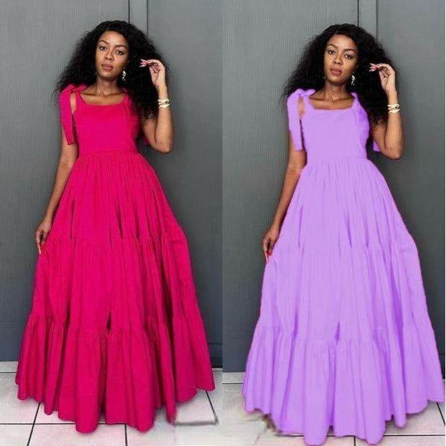 Flare Pattern Pleated Maxi Dress.