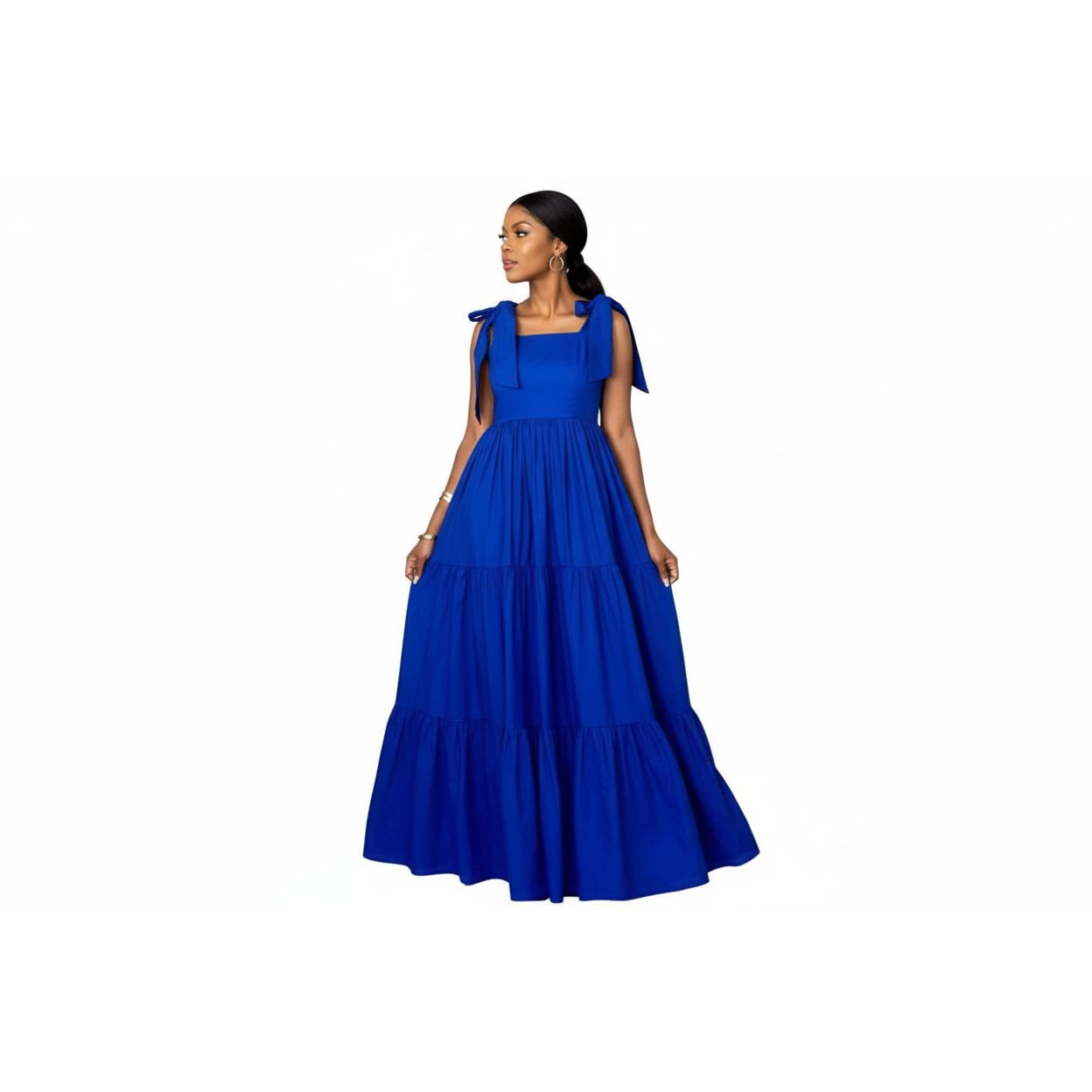 Flare Pattern Pleated Maxi Dress.