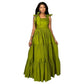 Flare Pattern Pleated Maxi Dress.