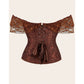 Women's corset with waist and lace sleeves.