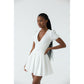 Sexy Open V-Neck Pleated Mini Dress.