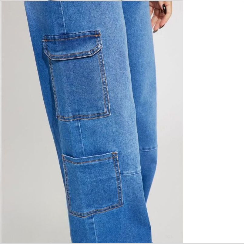 High Waist Denim Cargo Pants.