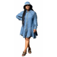 Ruffle Hem Knee Length Denim Dress.