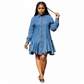 Ruffle Hem Knee Length Denim Dress.