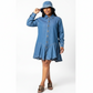 Ruffle Hem Knee Length Denim Dress.