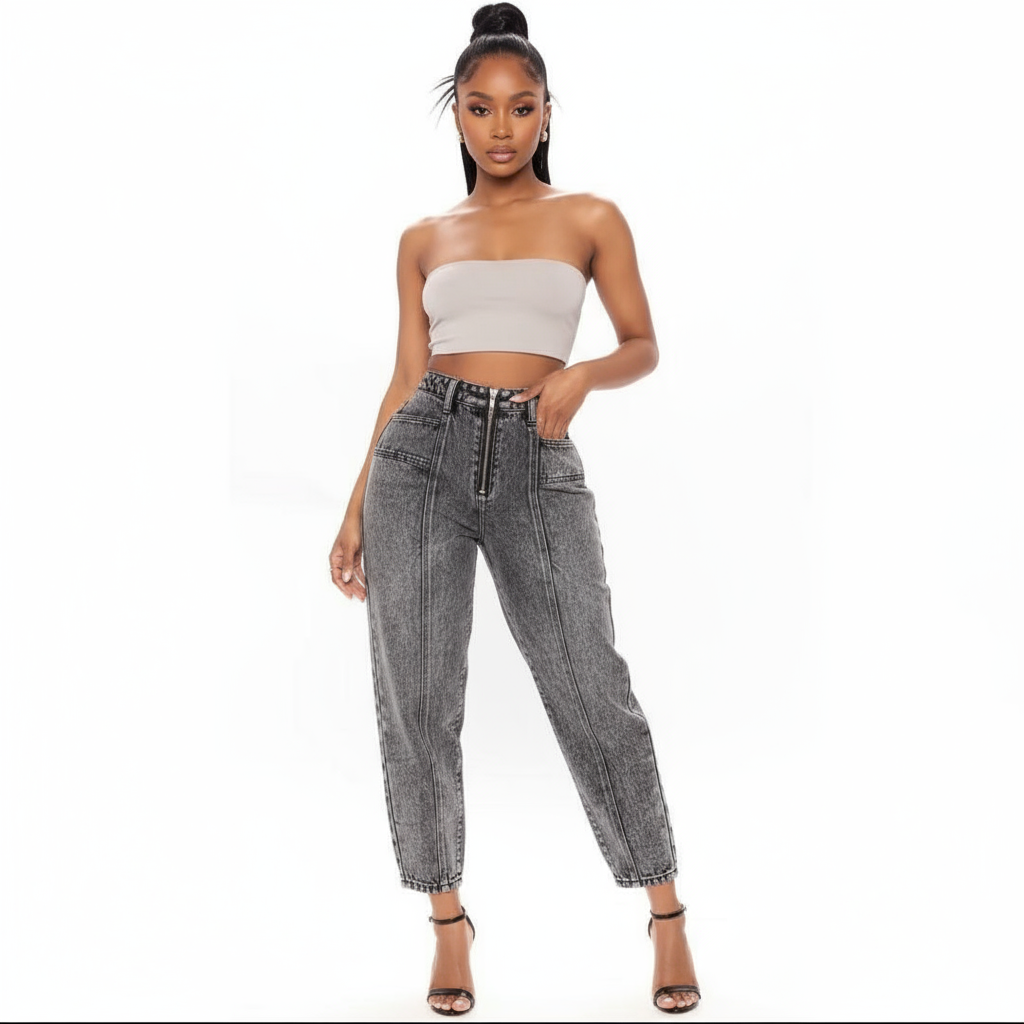 Retro Tapered Black Denim Jeans