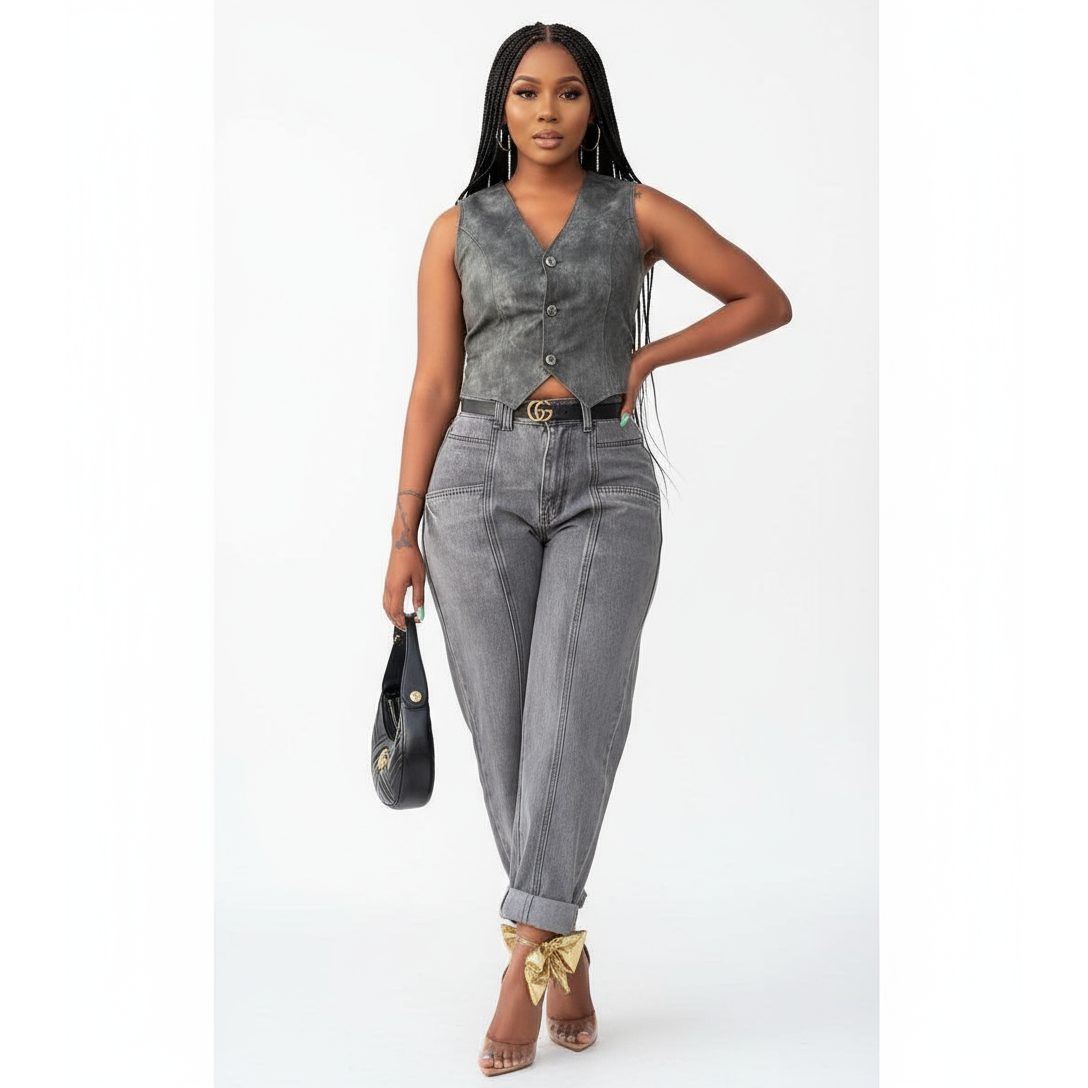 Retro Tapered Black Denim Jeans