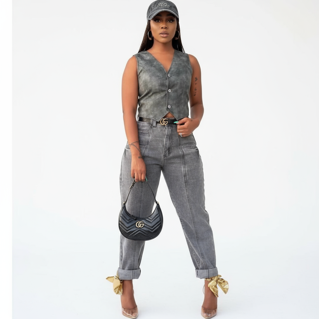 Retro Tapered Black Denim Jeans